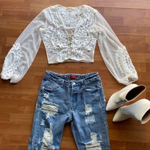 White lace long sleeve top